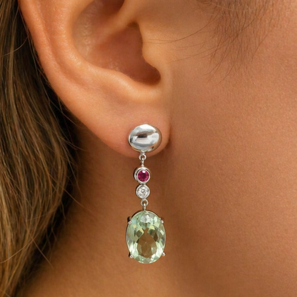 18k white gold lemon citrine earrings with small ruby and diamond accents by Diamond Tales