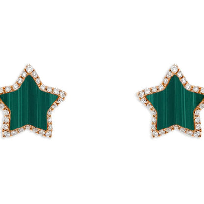 18k gold malachite star diamond halo stud earrings by Diamond Tales