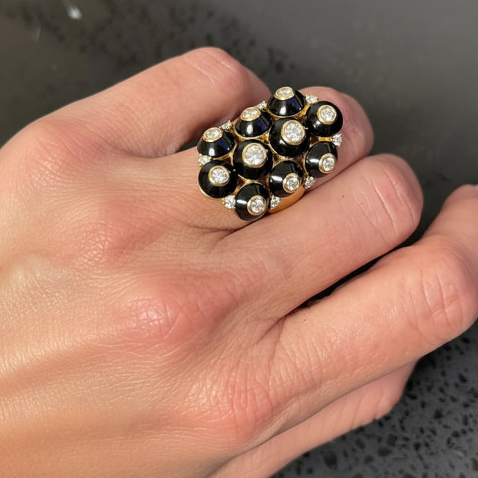 maria canale pyramide black onyx and diamond ring in 18k yellow gold