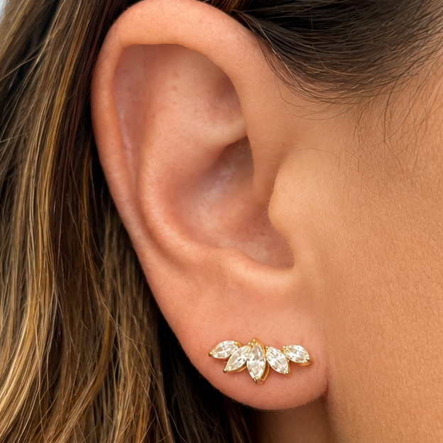 18k gold marquise diamond crawler earrings