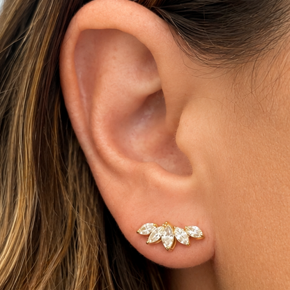 18k gold marquise diamond crawler earrings