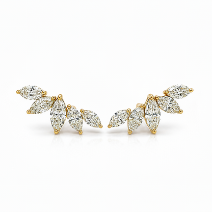 18k gold marquise diamond crawler earrings