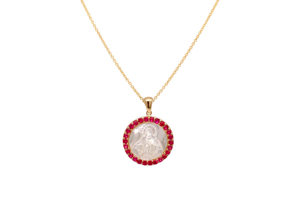 Medal Mother of Pearl Miraculous | Milagrosa 14kt Gold &amp; Gemstones - Diamond Tales Fine Jewelry