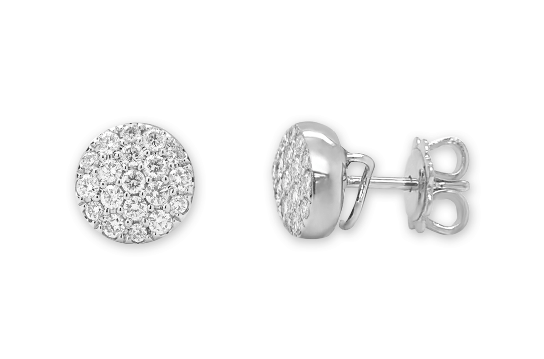 18k gold micro-pavé diamond disc stud earrings