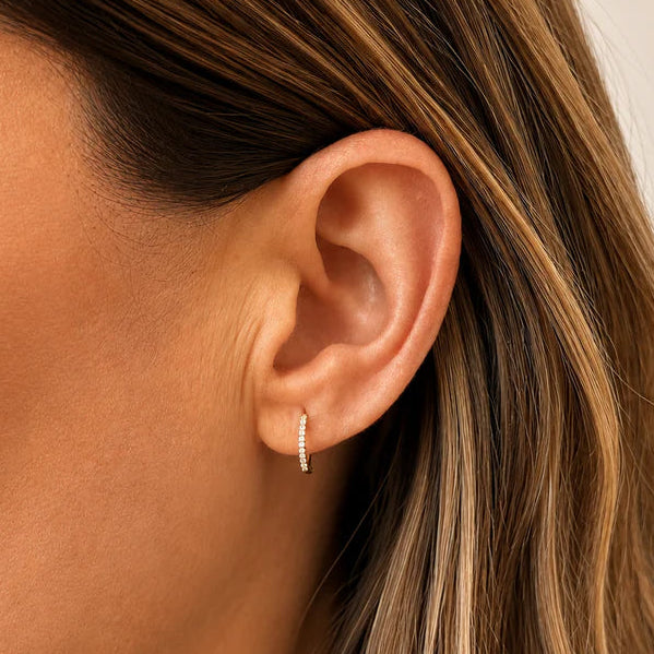 Mini diamond hoop earrings in 14k rose gold