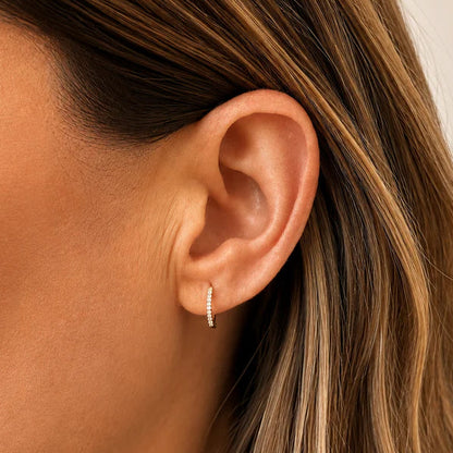 Mini diamond hoop earrings in 14k rose gold