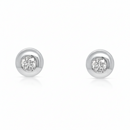 Mini domed diamond stud earrings in 18k white gold