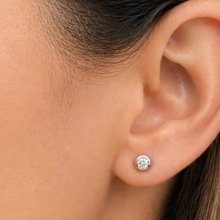 Mini domed diamond stud earrings in 18k white gold