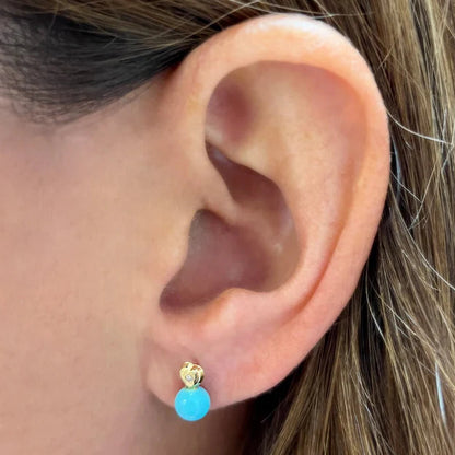 18k gold mini heart stud earrings with a small diamond drop