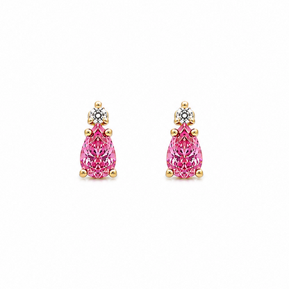 14k gold mini stud earrings with pear-shape pink sapphires and diamond accents