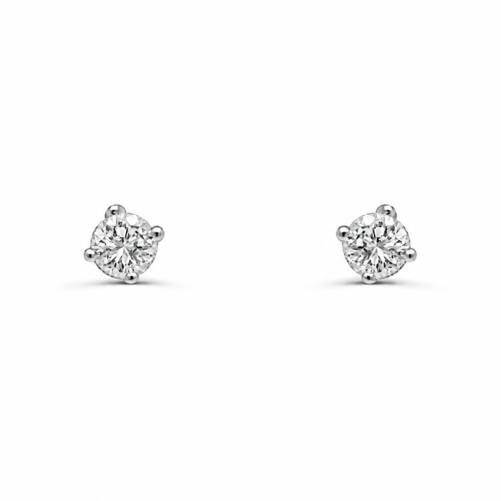 14k white gold mini stud earrings with two round diamonds