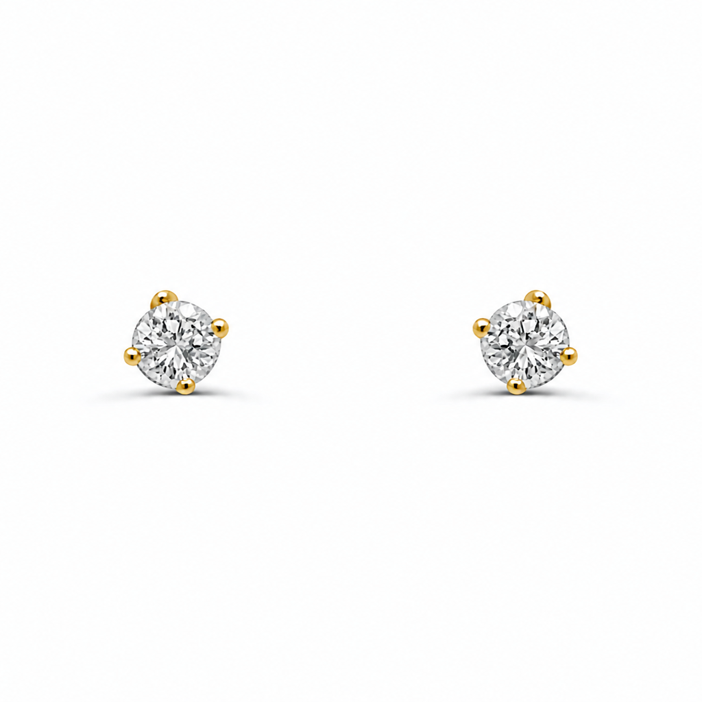 14k yellow gold mini stud earrings with two round diamonds