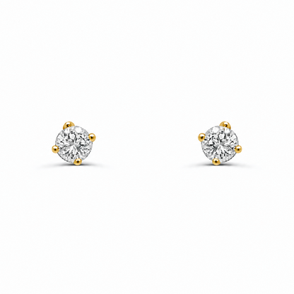 14k yellow gold mini stud earrings with two round diamonds