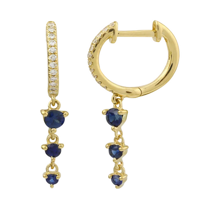 mini sapphire and diamond hoop earrings in 14k gold with blue sapphires and diamond accents