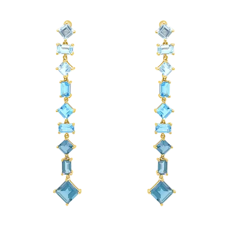 18k gold mixed cut blue topaz inline earrings by Diamond Tales