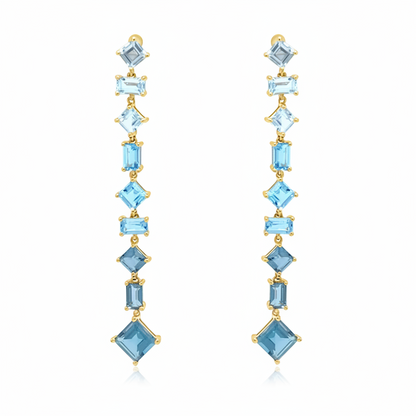 18k gold mixed cut blue topaz inline earrings by Diamond Tales
