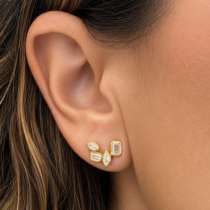18k yellow gold earrings with mixed cut diamonds