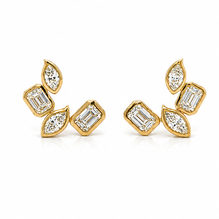 18k yellow gold earrings with mixed cut diamonds