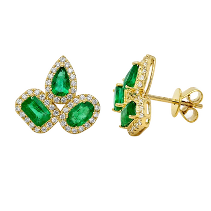 14k yellow gold earrings with mixed cut emeralds and diamonds