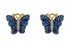 18k white and yellow gold butterfly stud earrings set with pavé blue sapphires and diamond accents