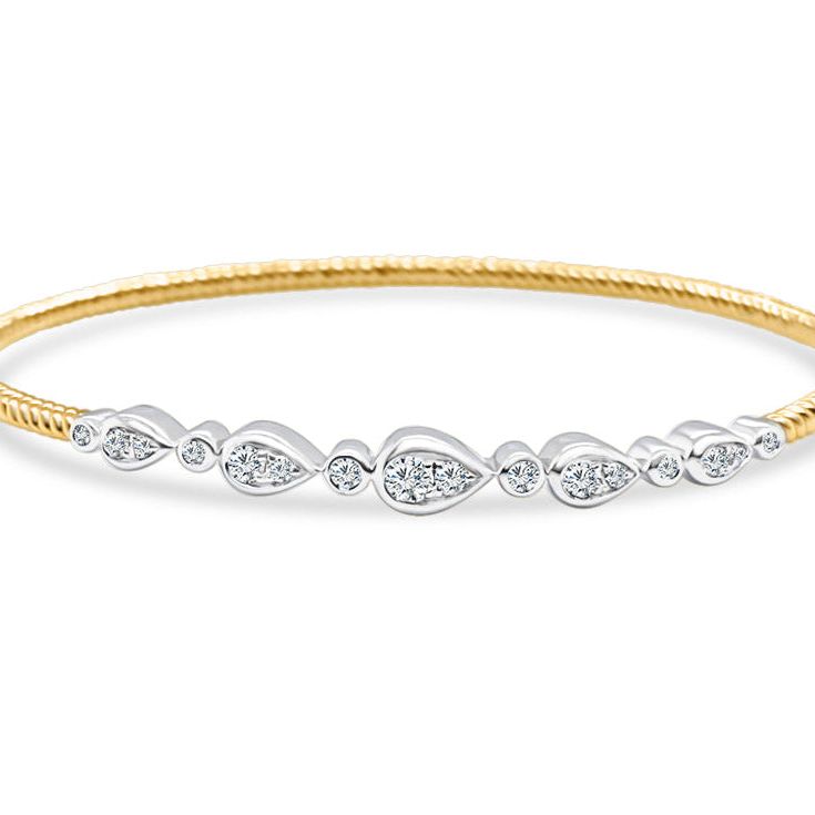 mixed gold diamond bangle bracelet in 14k gold with diamond accents