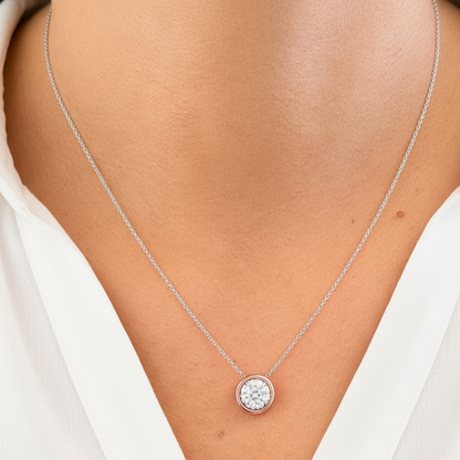 18k mixed gold necklace with nine round diamonds