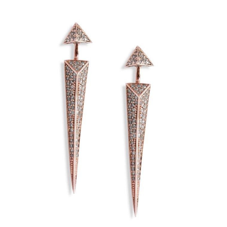 14k gold modern earrings with round brilliant diamonds by Diamond Tales