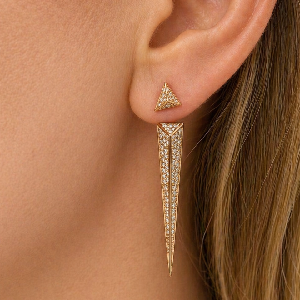 14k gold modern earrings with round brilliant diamonds by Diamond Tales