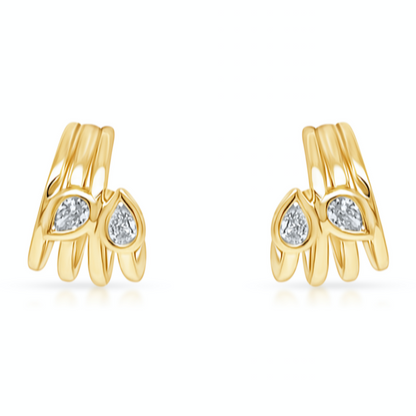 Modern design diamond earrings in 14k yellow gold