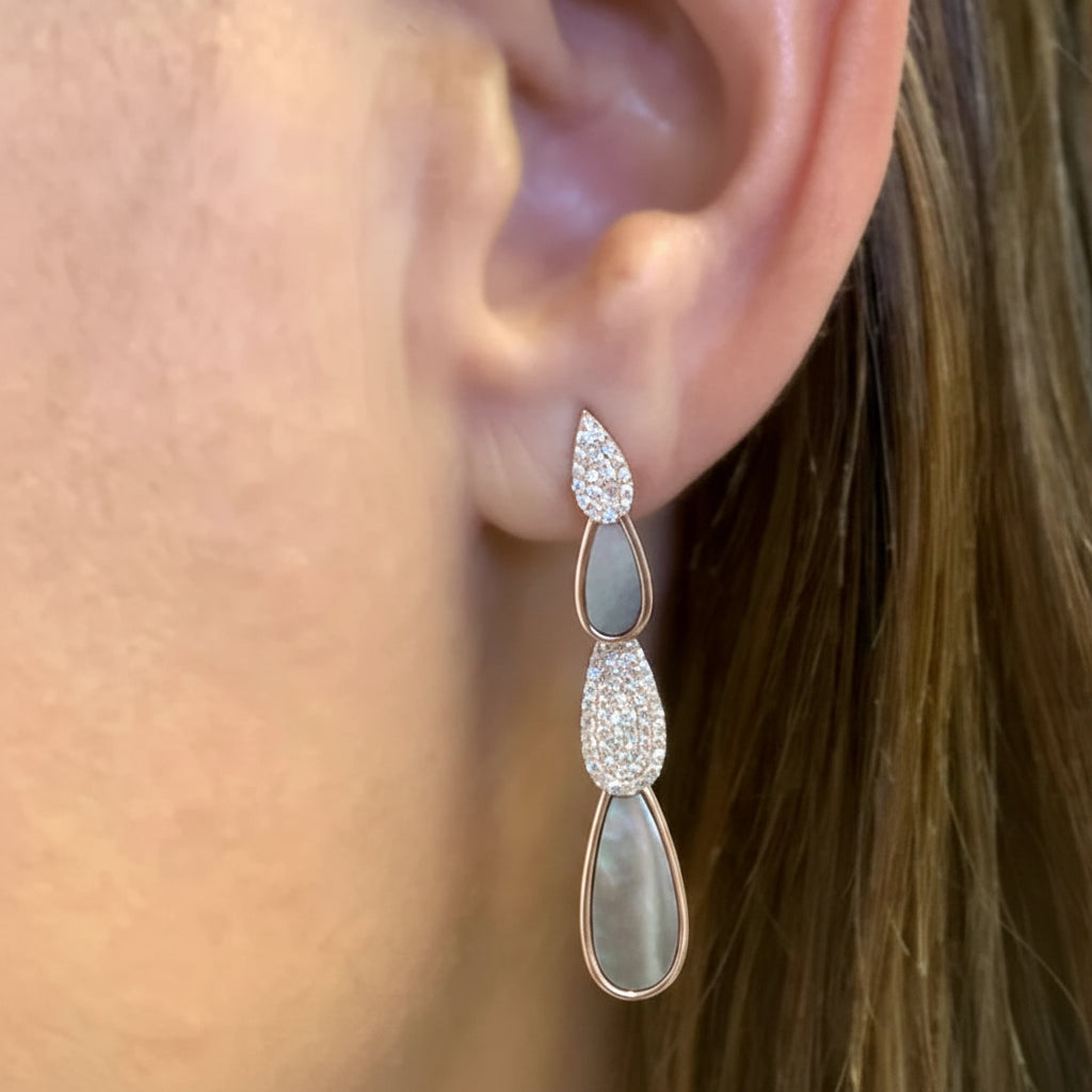 14k gold drop earrings with mother-of-pearl and diamond accents