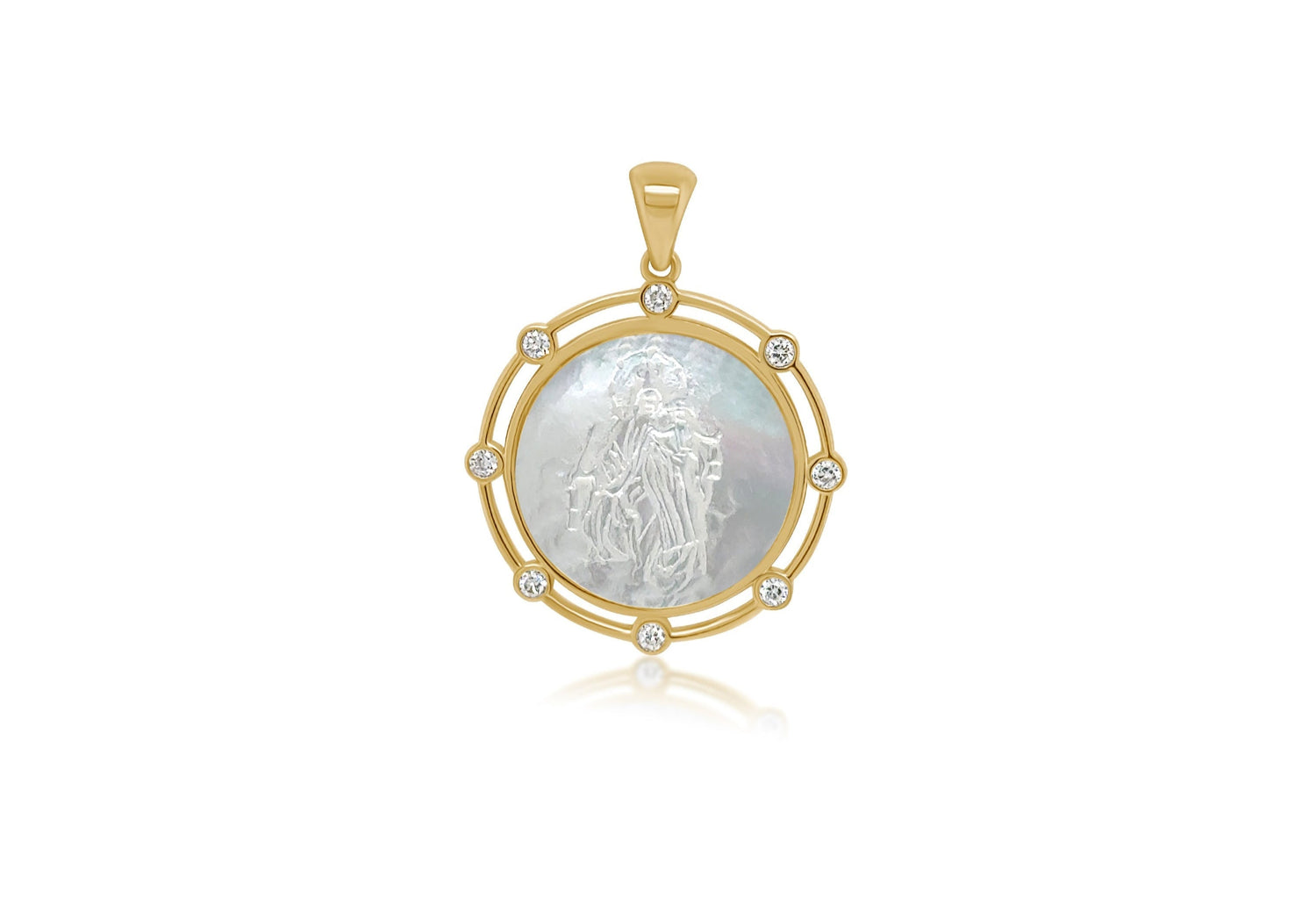 Mother of pearl and diamond medal pendant in 14k gold – Diamond Tales