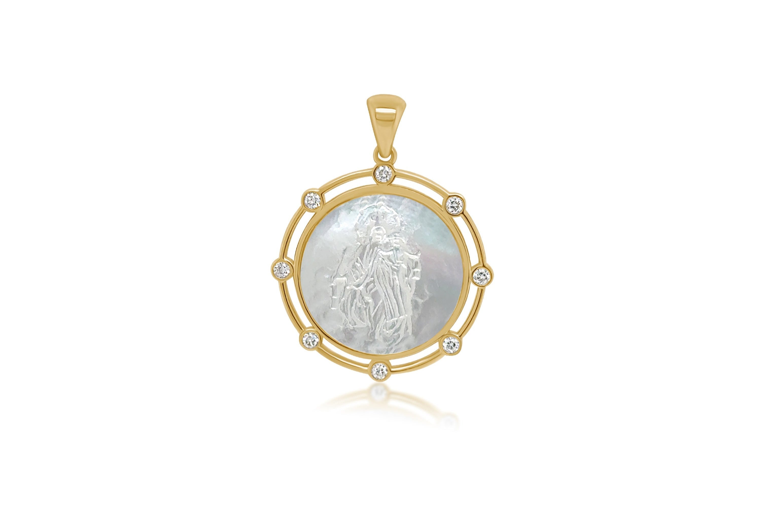 Mother of pearl and diamond medal pendant in 14k gold – Diamond Tales