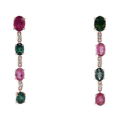 18k gold multicolor oval gemstone and diamond drop earrings by Diamond Tales