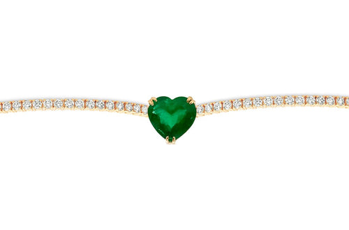 Necklace 14kt Gold Emerald Heart & Diamond Tennis Choker - Diamond Tales Fine Jewelry
