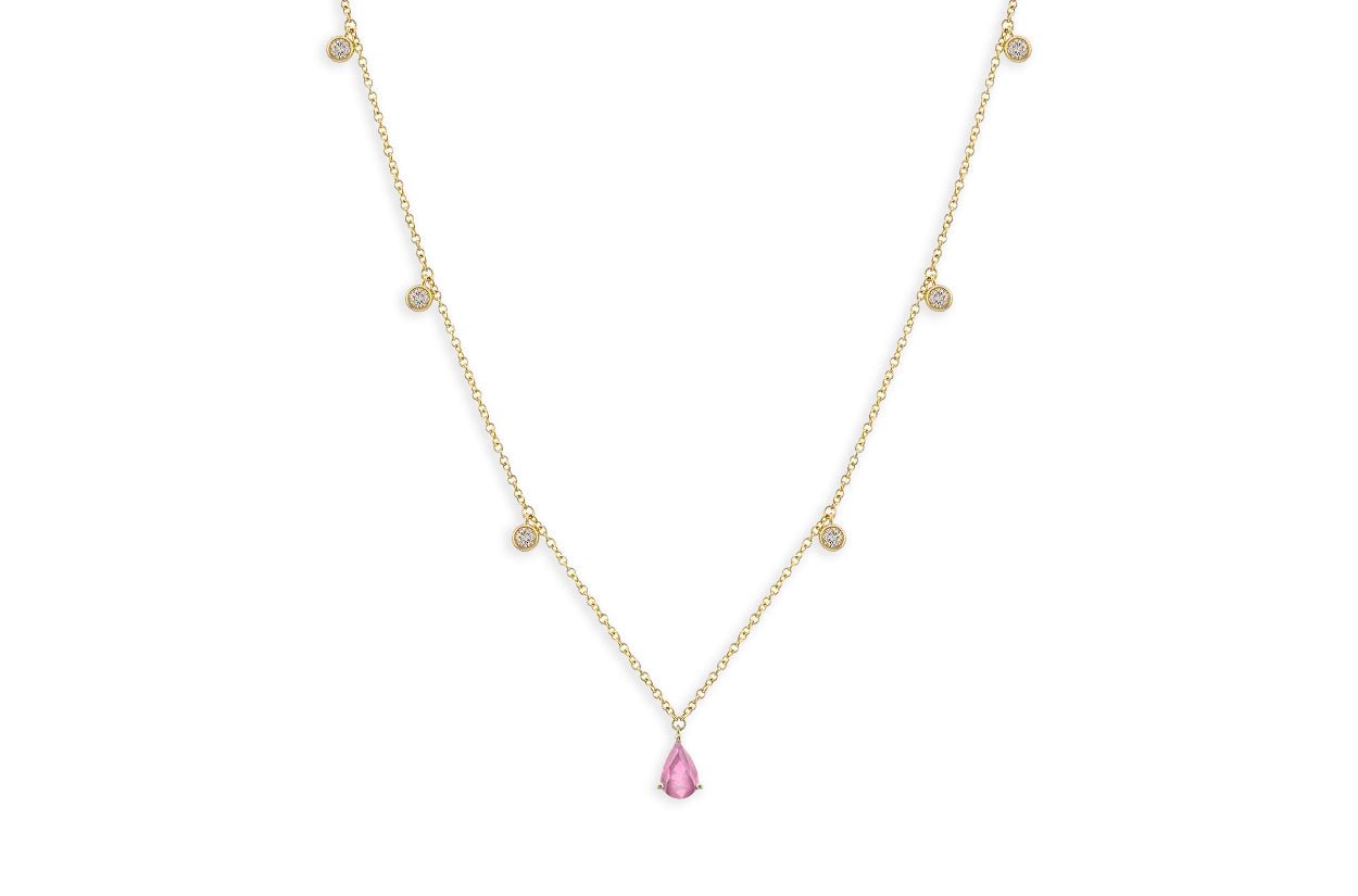 Necklace 14kt Gold Pear Shape Gemstones &amp; Diamonds - Diamond Tales Fine Jewelry