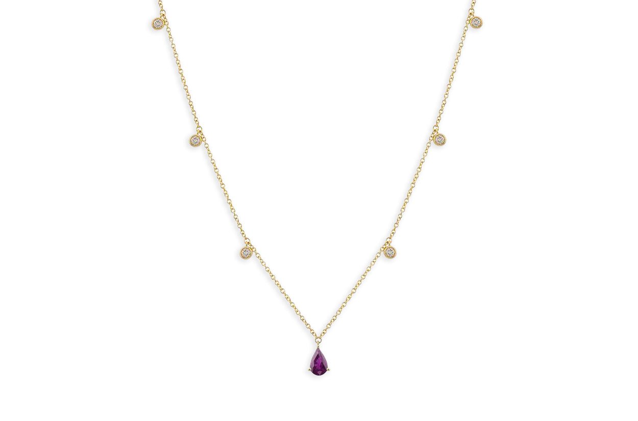 Necklace 14kt Gold Pear Shape Gemstones &amp; Diamonds - Diamond Tales Fine Jewelry