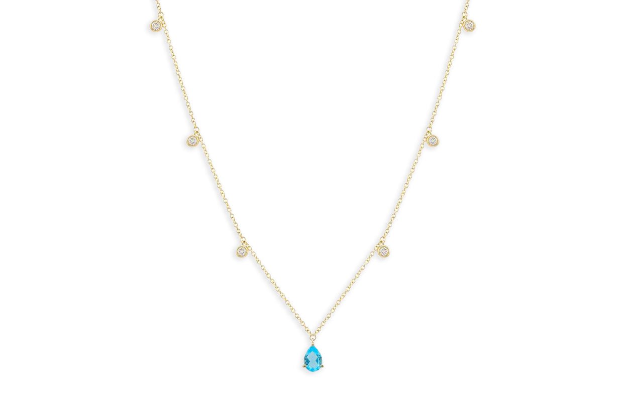 Necklace 14kt Gold Pear Shape Gemstones &amp; Diamonds - Diamond Tales Fine Jewelry