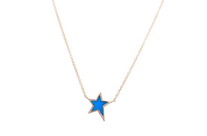 Necklace 14kt Gold Reconstructed Turquoise Star & Diamonds - Diamond Tales Fine Jewelry