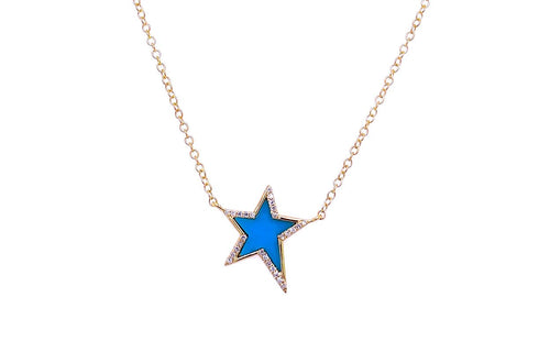 Necklace 14kt Gold Reconstructed Turquoise Star & Diamonds - Diamond Tales Fine Jewelry