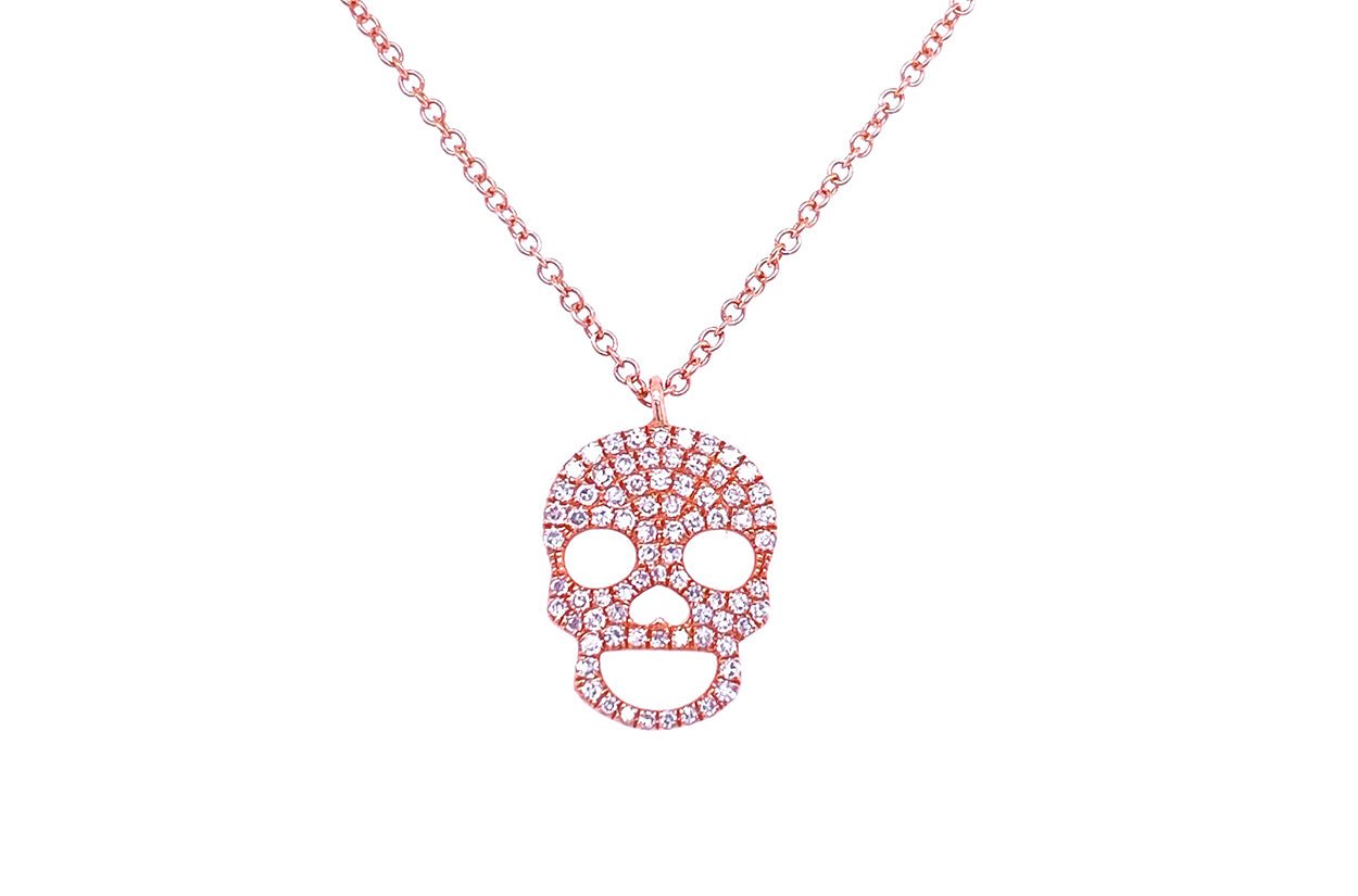 Necklace 14kt Gold Skull with Diamonds - Diamond Tales Fine Jewelry