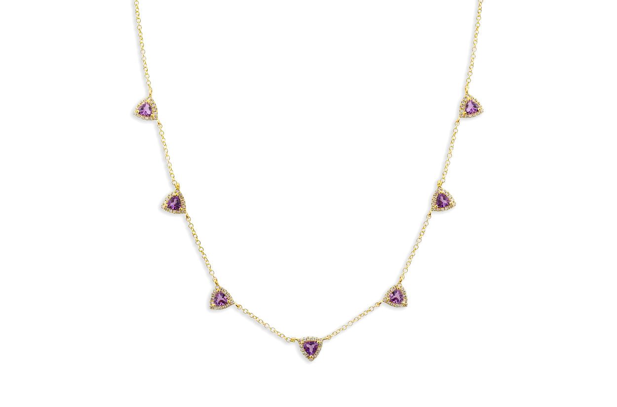 Necklace 14kt Gold Trillion Amethyst &amp; Diamond - Diamond Tales Fine Jewelry