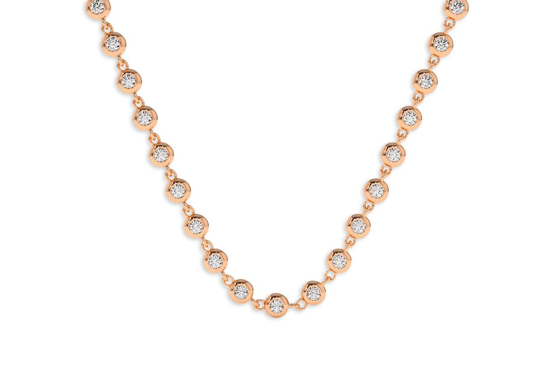 Necklace 18kt Gold Bezel Setting Diamonds Tennis 2.22 cts - Diamond Tales Fine Jewelry