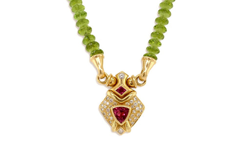 Necklace 18kt Gold Peridot & Tourmaline - Diamond Tales Fine Jewelry