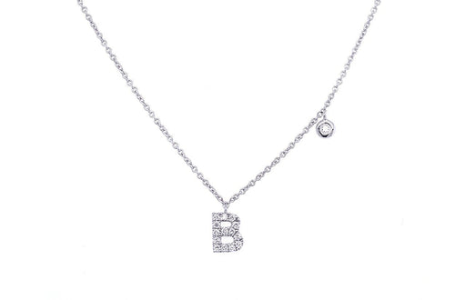 Necklace Initial Letter B White Gold with Diamond - Diamond Tales Fine Jewelry