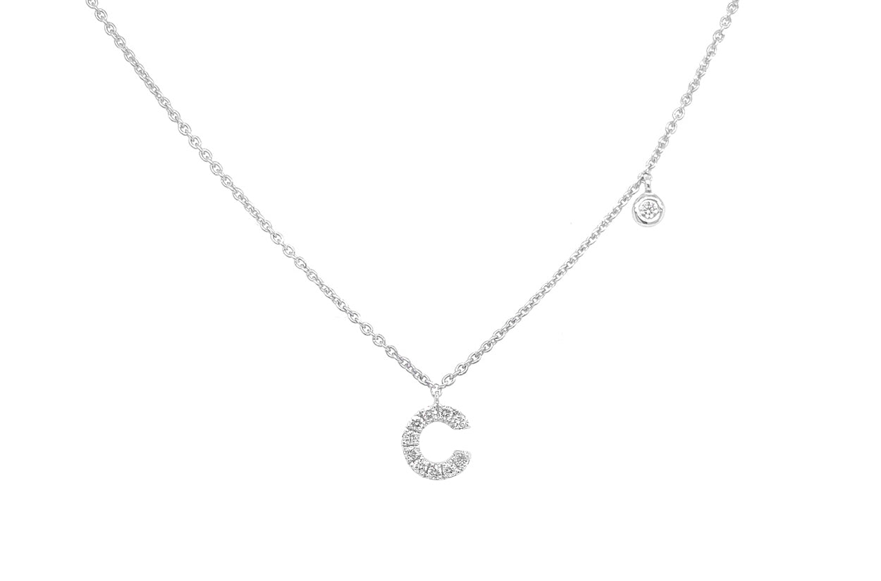 Necklace Initial Letter C White Gold with Diamond - Diamond Tales Fine Jewelry