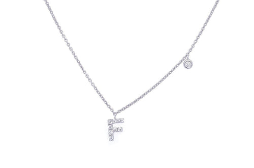 Necklace Initial Letter F White Gold with Diamond - Diamond Tales Fine Jewelry