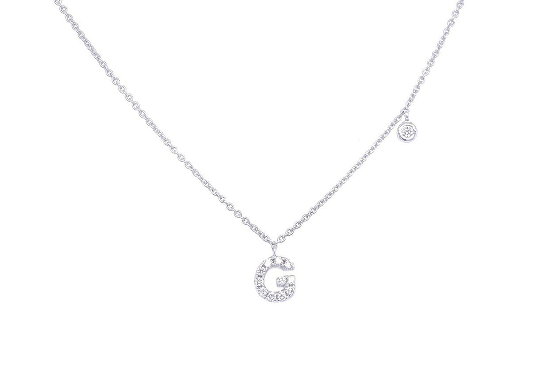 Necklace Initial Letter G White Gold with Diamond - Diamond Tales Fine Jewelry