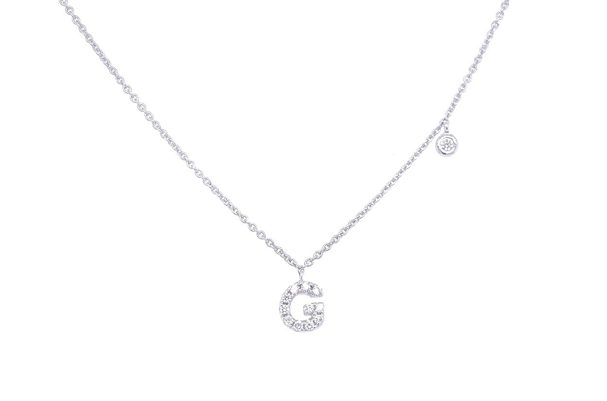 Necklace Initial Letter G White Gold with Diamond - Diamond Tales Fine Jewelry