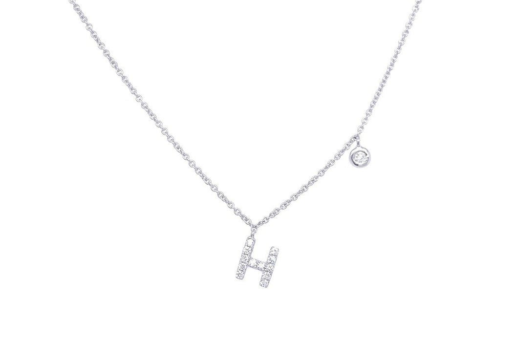 Necklace Initial Letter H White Gold with Diamond - Diamond Tales Fine Jewelry