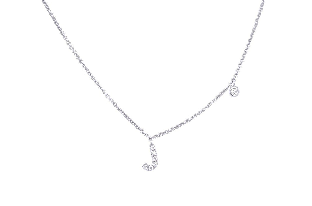 Necklace Initial Letter J White Gold with Diamond - Diamond Tales Fine Jewelry
